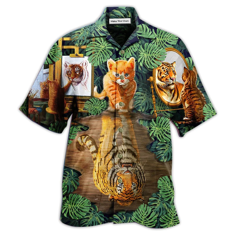 Hawaiian Shirt / Adults / S Cat And Tiger Leaf - Hawaiian Shirt - Reefox