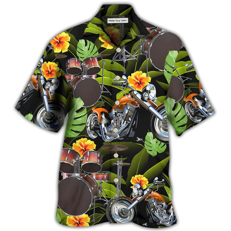 Hawaiian Shirt / Adults / S Drum Motorcycles I Like Motorcycles And Drums - Hawaiian Shirt - Reefox