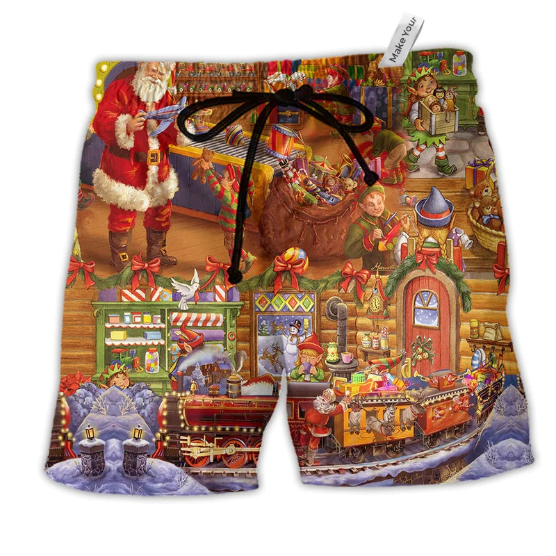 Beach Short / Adults / S Christmas Santa And Happiness Amazing - Beach Short Reefox - Owls Matrix LTD