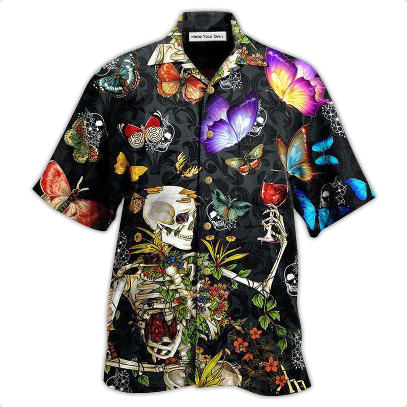 Hawaiian Shirt / Adults / S Skull Love Butterfly Overnight - Hawaiian Shirt - Reefox
