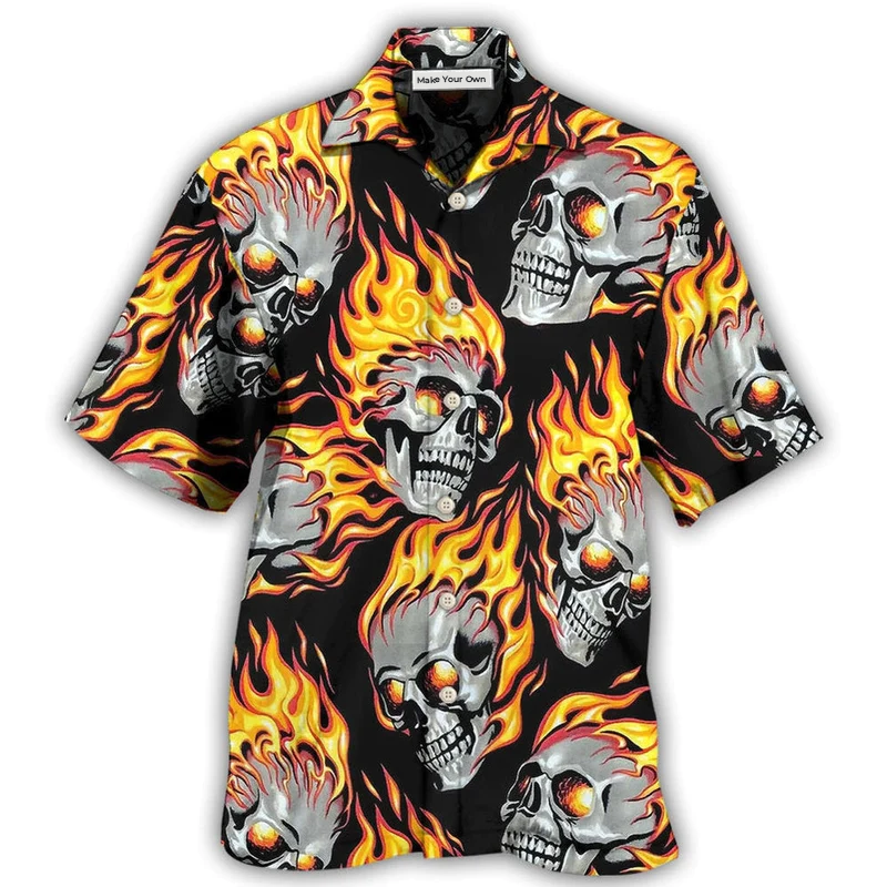 Hawaiian Shirt / Adults / S Skull On Fire - Hawaiian Shirt - Reefox