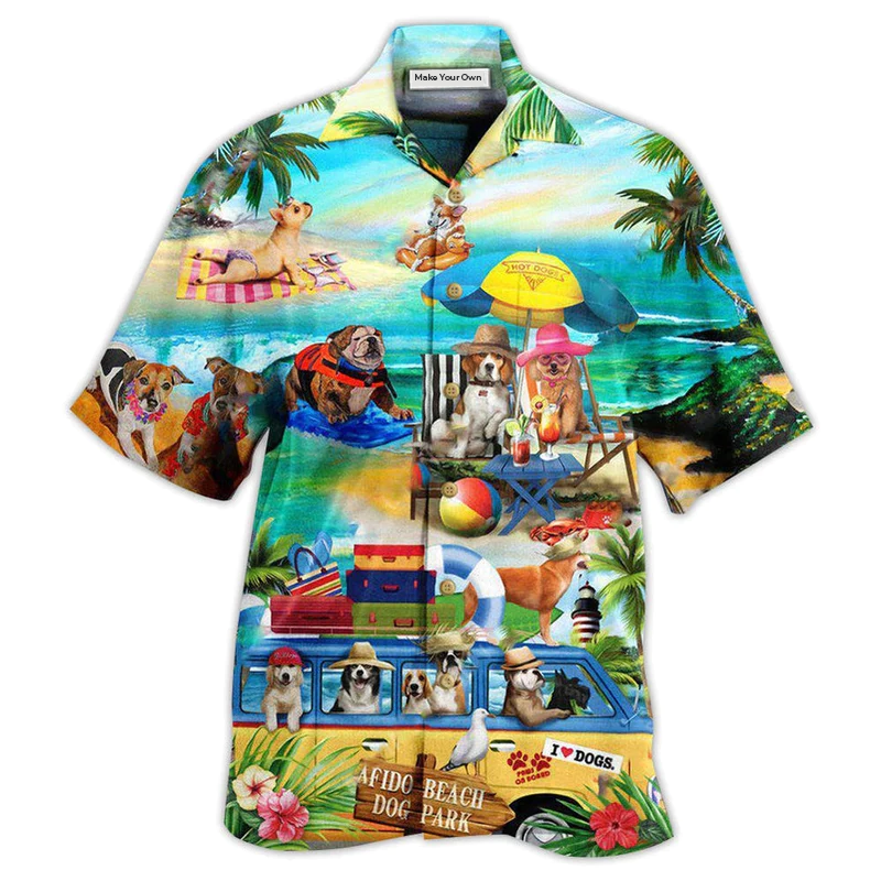Hawaiian Shirt / Adults / S Dogs Paws On Board Love Beach - Hawaiian Shirt - Reefox
