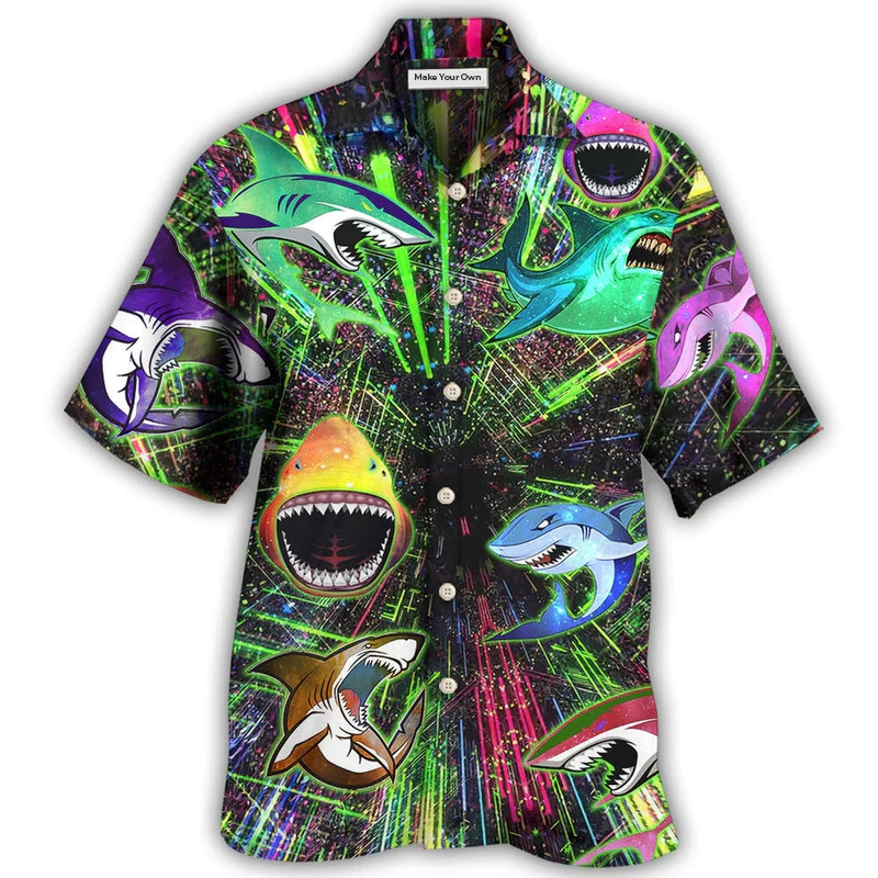 Hawaiian Shirt / Adults / S Shark Angry Neon Style - Hawaiian Shirt - Reefox
