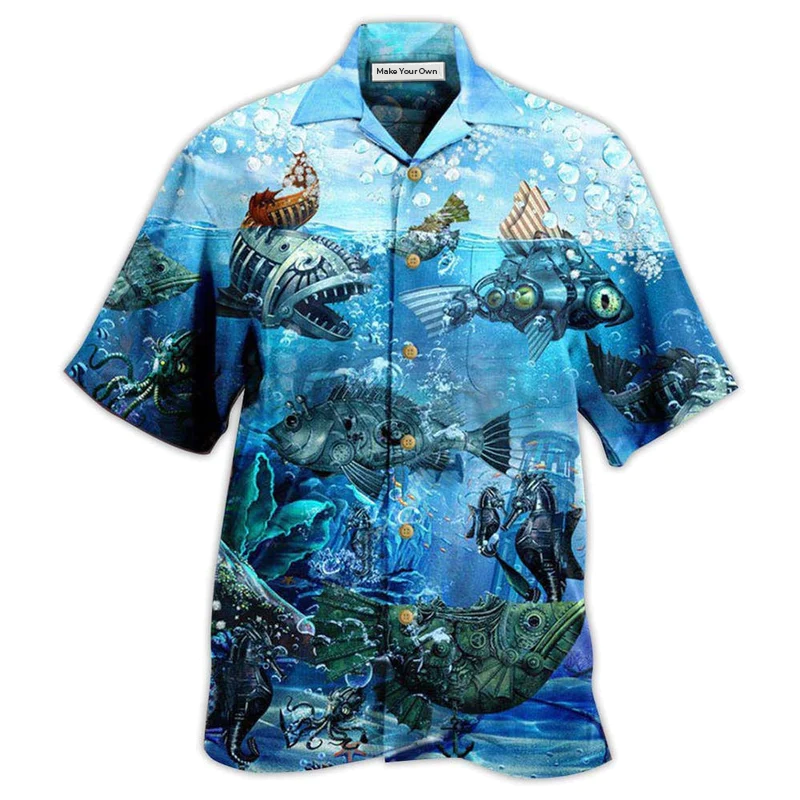 Hawaiian Shirt / Adults / S Fishing Ocean Undersea Steampunk Fish - Hawaiian Shirt - Reefox