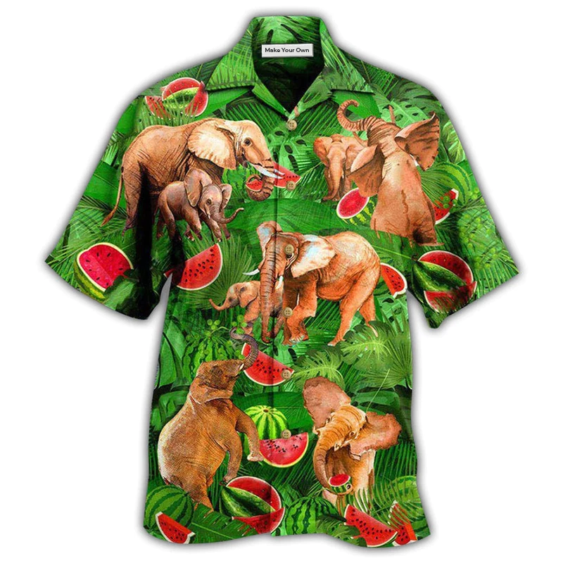 Hawaiian Shirt / Adults / S Elephant Funky Watermelon With Elephants Green Leaves - Hawaiian Shirt - Reefox