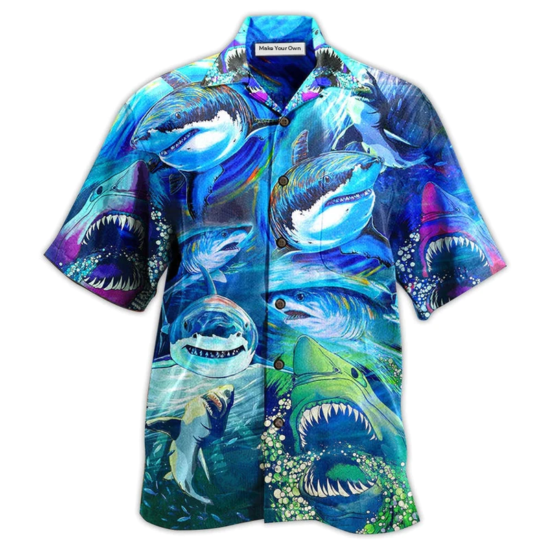 Hawaiian Shirt / Adults / S Shark Be A Shark Blue Ocean - Hawaiian Shirt - Reefox