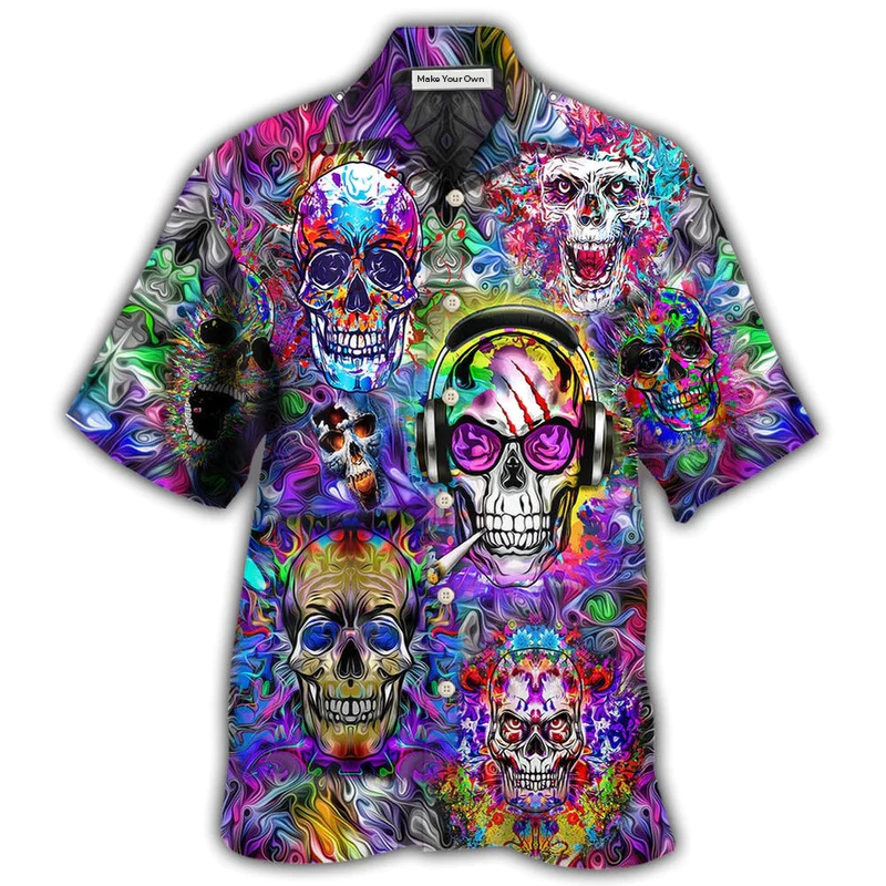 Hawaiian Shirt / Adults / S Hippie Skull Color Flowers - Hawaiian Shirt - Reefox