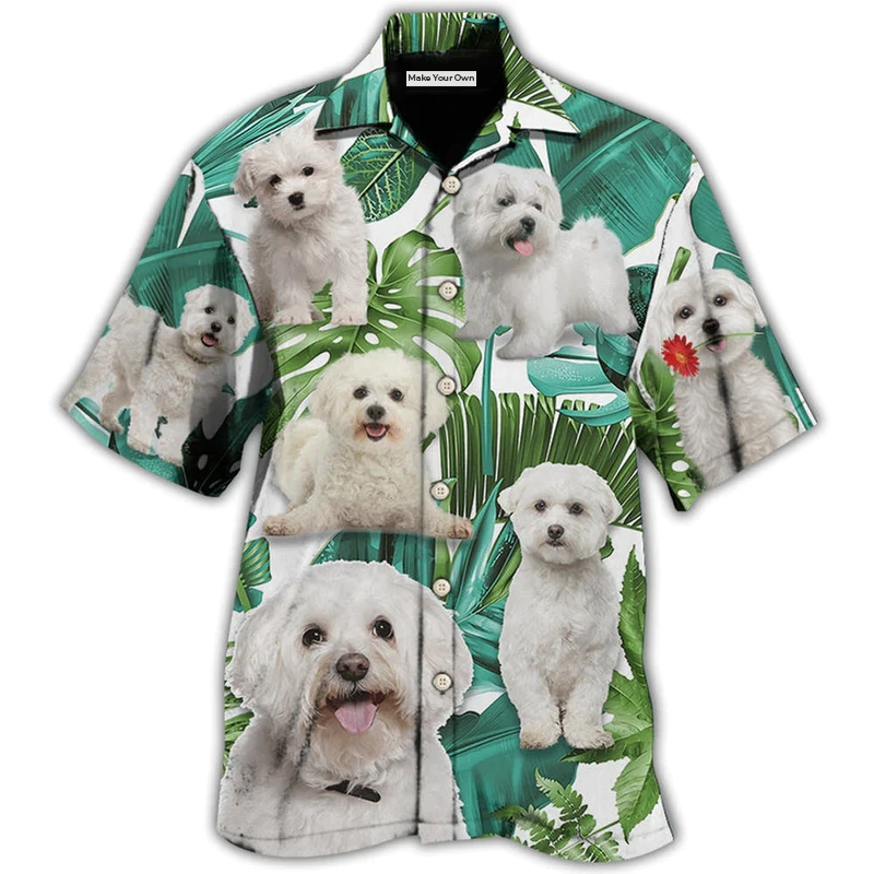 Hawaiian Shirt / Adults / S Bichon Frise Dog Tropical Leaf Style - Hawaiian Shirt - Reefox