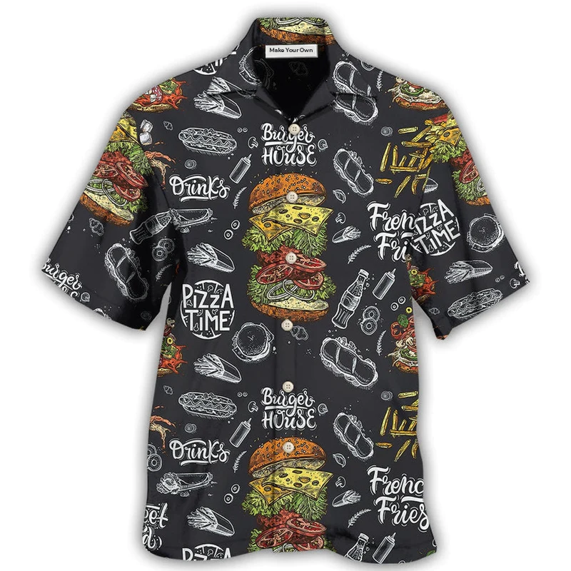 Hawaiian Shirt / Adults / S Food Burger House Pizza Time - Hawaiian Shirt - Reefox