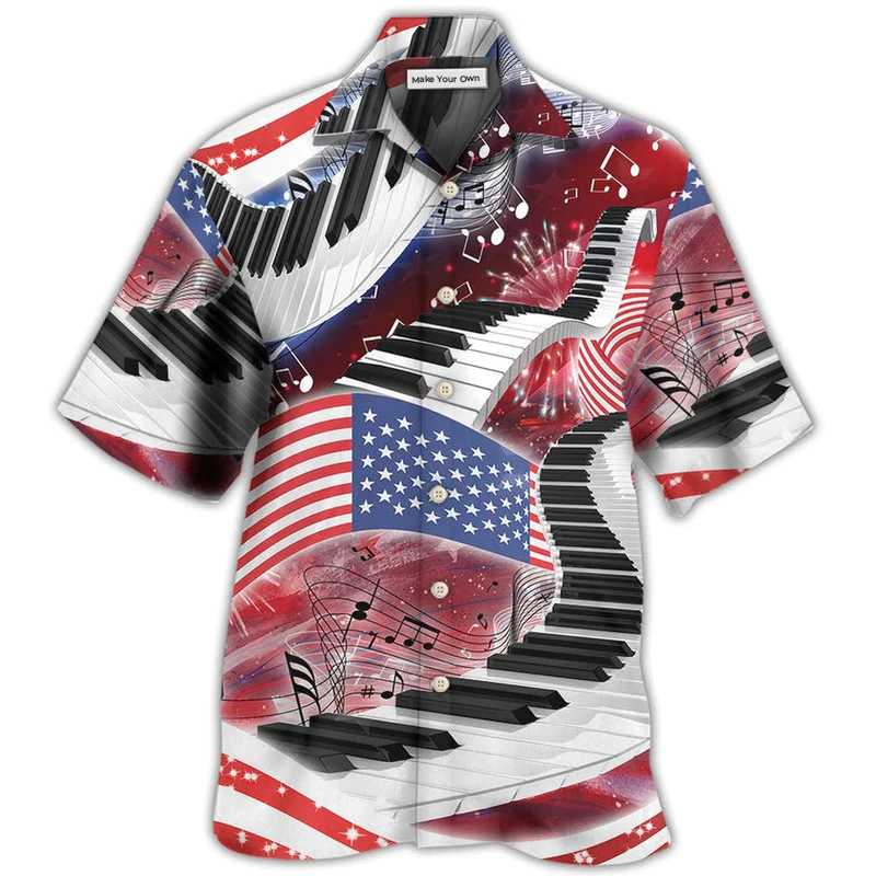 Hawaiian Shirt / Adults / S Piano Music Lover USA Flag Independence Day - Hawaiian Shirt - Reefox