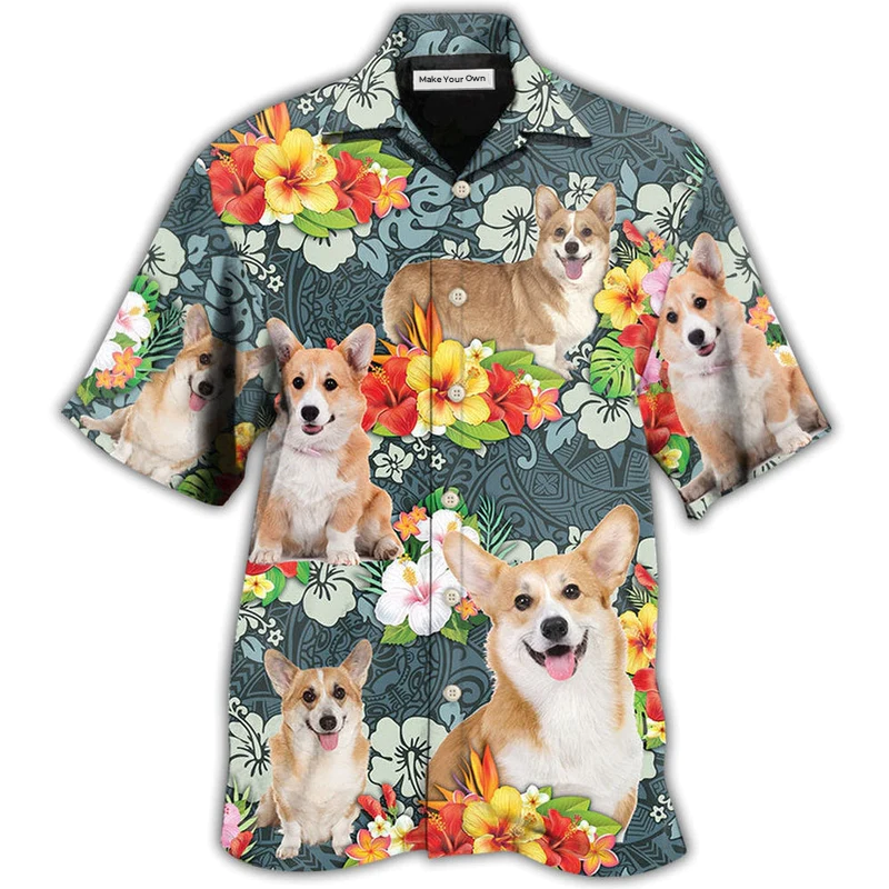 Hawaiian Shirt / Adults / S Corgi Tropical Floral - Hawaiian Shirt - Reefox