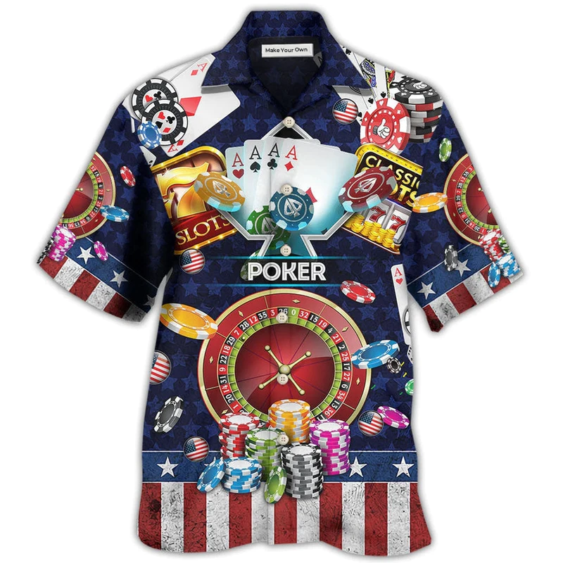 Hawaiian Shirt / Adults / S Poker US Flag Independence Day - Hawaiian Shirt - Reefox