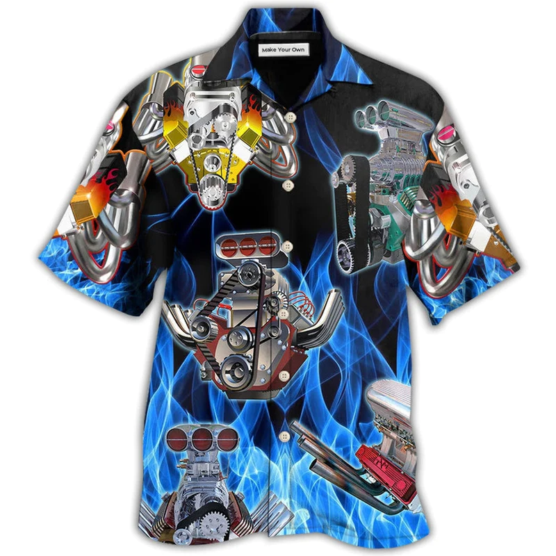 Hawaiian Shirt / Adults / S Hot Rod Blue Flame In Black Background - Hawaiian Shirt - Reefox
