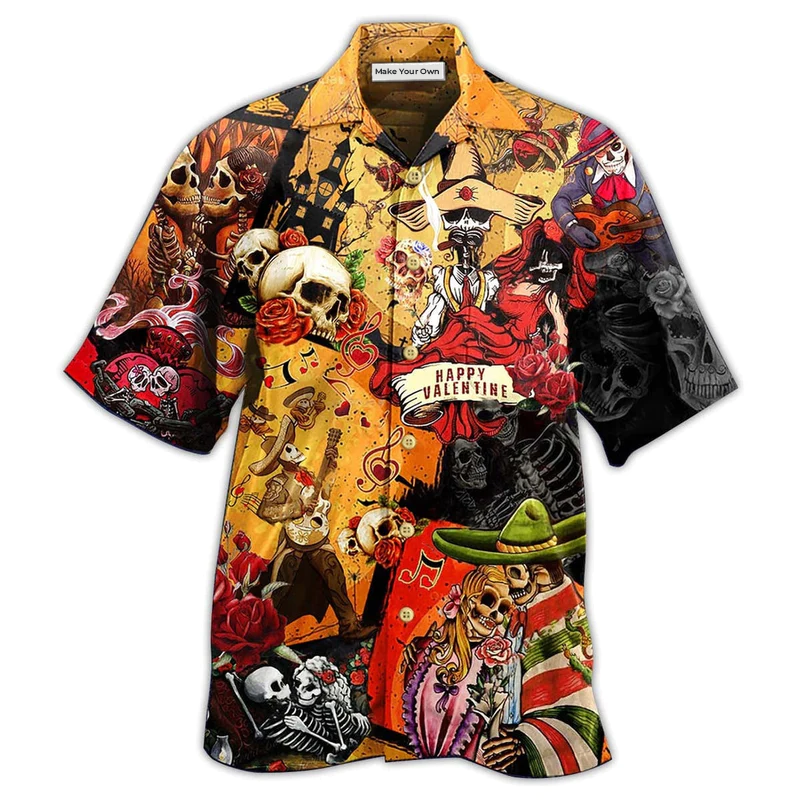 Hawaiian Shirt / Adults / S Skull Happy Valentine's Day - Hawaiian Shirt - Reefox