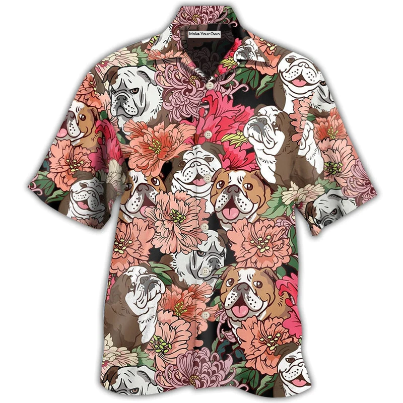 Hawaiian Shirt / Adults / S Bulldog And Lovely Flowers - Hawaiian Shirt - Reefox