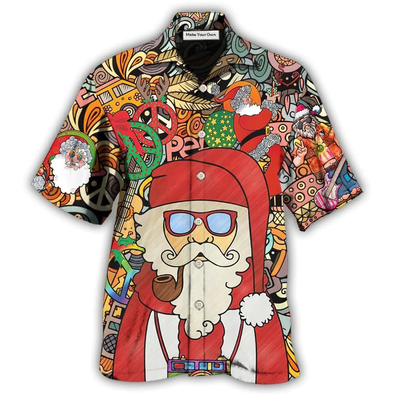 Hawaiian Shirt / Adults / S Hippie Santa Claus Merry Christmas - Hawaiian Shirt - Reefox
