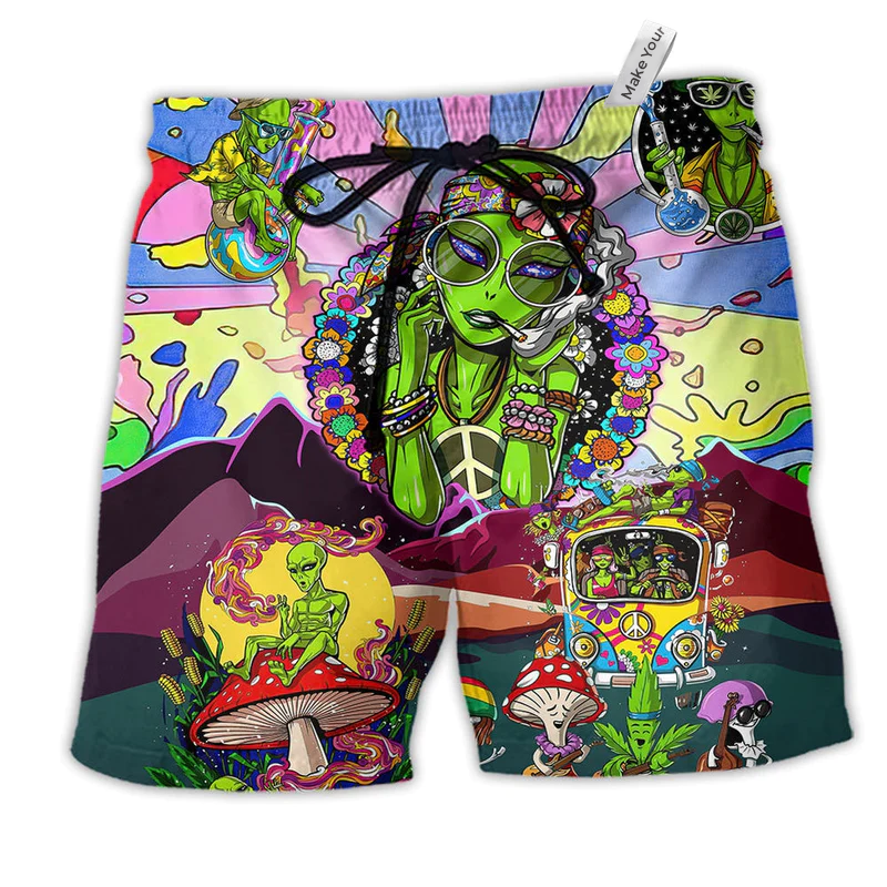 Beach Short / Adults / S Hippie Alien Peace Life Color Cool Style - Beach Short Reefox - Owls Matrix LTD