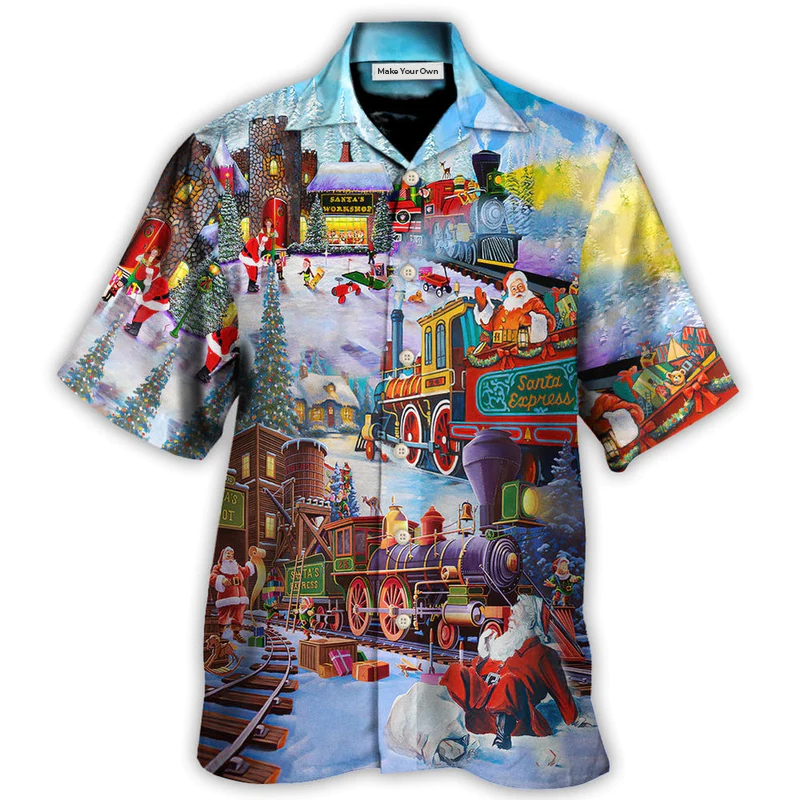 Hawaiian Shirt / Adults / S Christmas Holiday Santa Claus In A Train - Hawaiian Shirt - Reefox