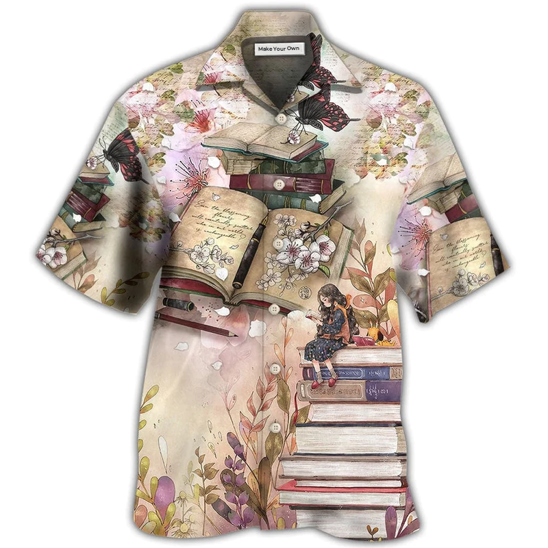Hawaiian Shirt / Adults / S Book Reading Book Vintage Butterfly - Hawaiian Shirt - Reefox