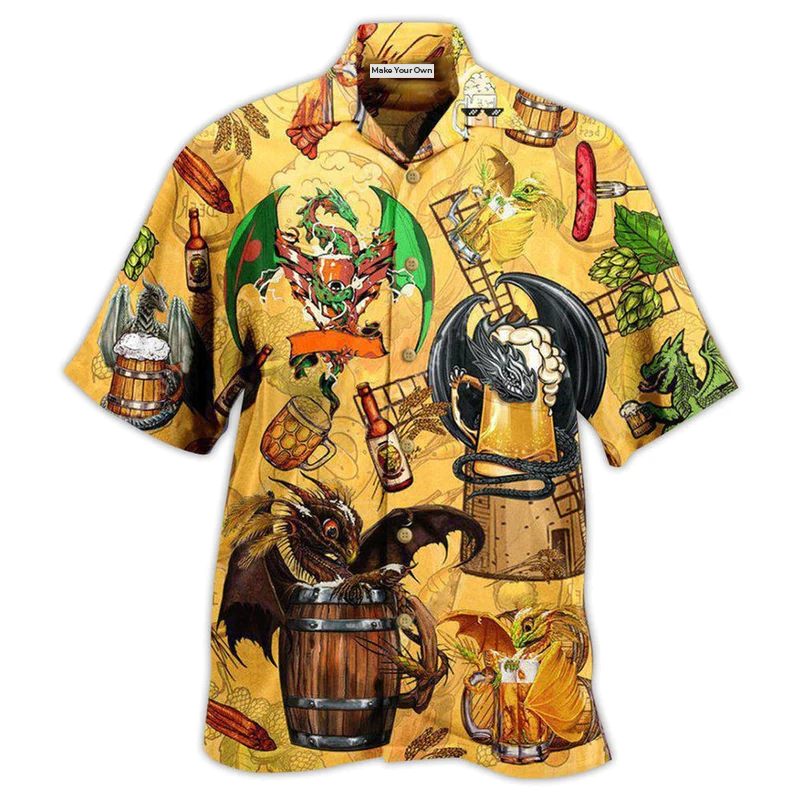 Hawaiian Shirt / Adults / S Beer Dragon Drunkgon Loves Beer - Hawaiian Shirt - Reefox
