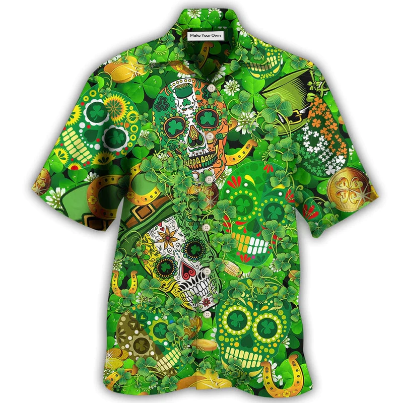 Hawaiian Shirt / Adults / S Irish Love Skull Happy And Gold - Hawaiian Shirt - Reefox