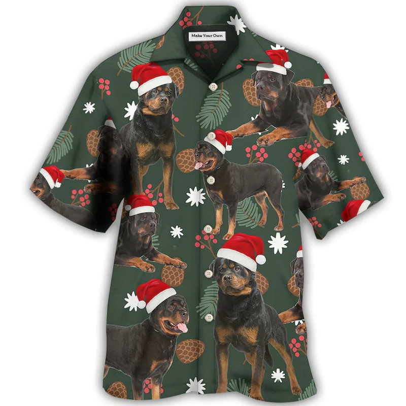 Hawaiian Shirt / Adults / S Rottweiler Green Leaf Merry Christmas - Hawaiian Shirt - Reefox