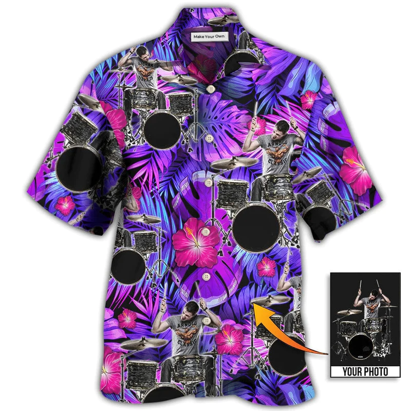 Hawaiian Shirt / Adults / S Drum Purple Tropical Style Custom Photo - Hawaiian Shirt - Reefox