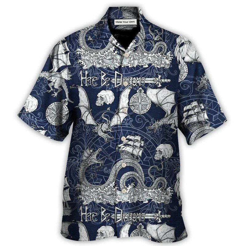 Hawaiian Shirt / Adults / S Dragon With Skull Old Ship Sea Life - Hawaiian Shirt - Reefox
