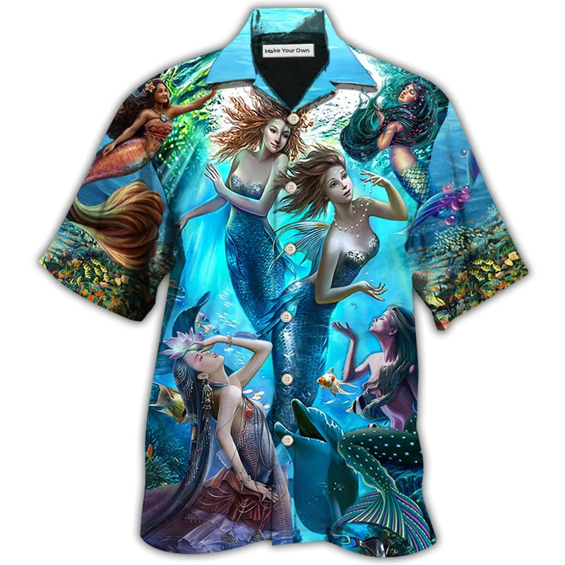 Hawaiian Shirt / Adults / S Mermaid Dolphin Fresh Blue Ocean - Hawaiian Shirt - Reefox