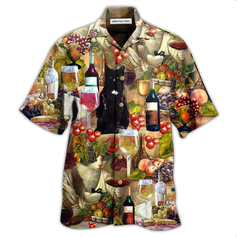 Hawaiian Shirt / Adults / S Wine Drinking Wine Feeling Fine Cats - Hawaiian Shirt - Reefox