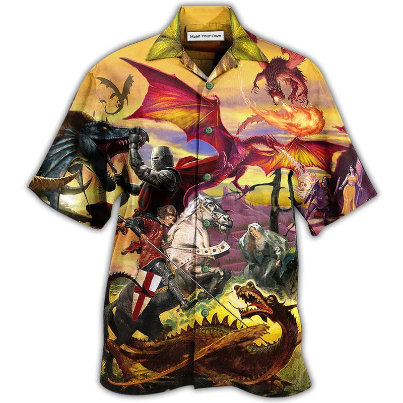 Hawaiian Shirt / Adults / S Dragon Fighting The Knights - Hawaiian Shirt - Reefox