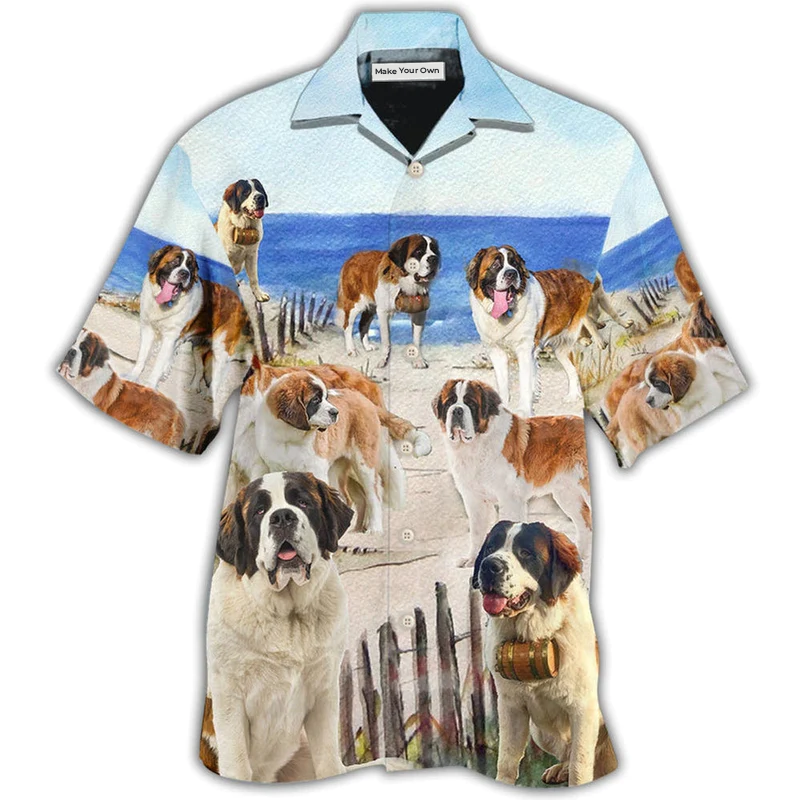 Hawaiian Shirt / Adults / S Saint Bernard Dog Funny Beach Style - Hawaiian Shirt - Reefox
