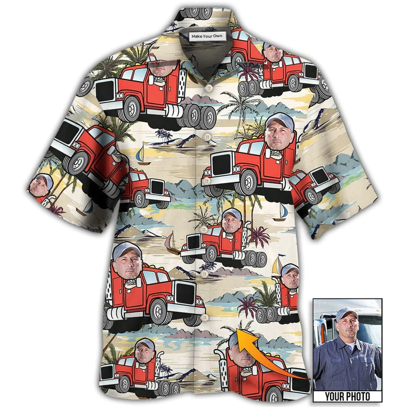 Hawaiian Shirt / Adults / S Truck Driver Tropical Beach Custom Photo - Hawaiian Shirt - Reefox