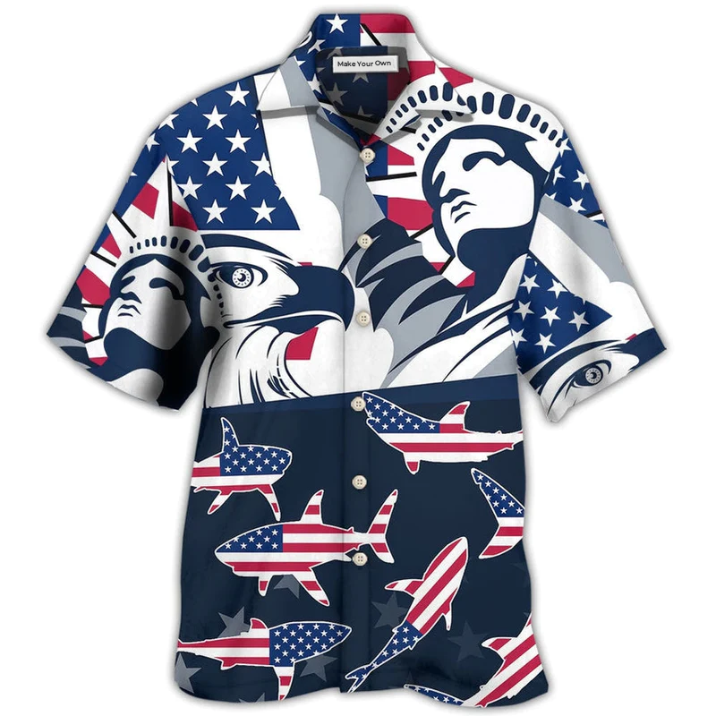 Hawaiian Shirt / Adults / S Shark America Independence Day - Hawaiian Shirt - Reefox