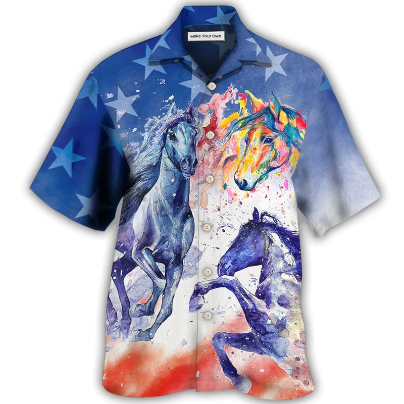 Hawaiian Shirt / Adults / S Horse Independence Day - Hawaiian Shirt - Reefox