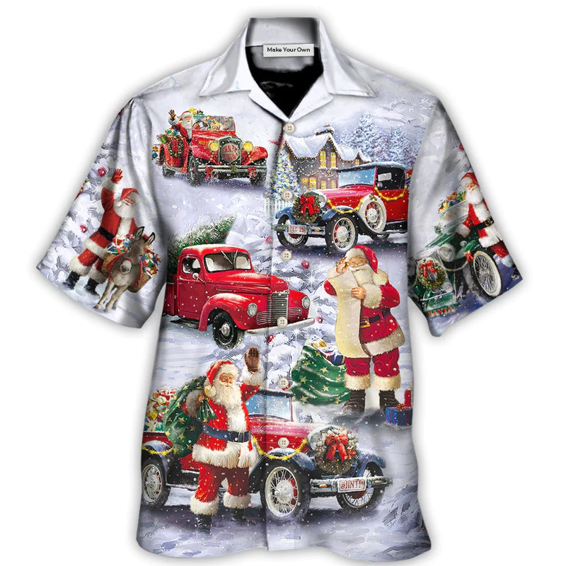 Hawaiian Shirt / Adults / S Christmas Santa Claus Funny Red Truck Gift For Xmas Painting Style - Hawaiian Shirt - Reefox