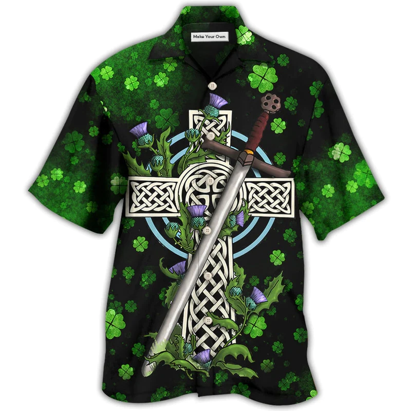 Hawaiian Shirt / Adults / S Irish Celtic Cross Irish By Blood - Hawaiian Shirt - Reefox