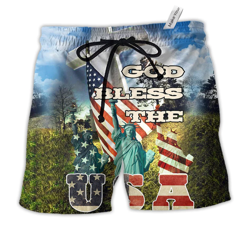 Beach Short / Adults / S America God Bless The US - Beach Short Reefox - Owls Matrix LTD