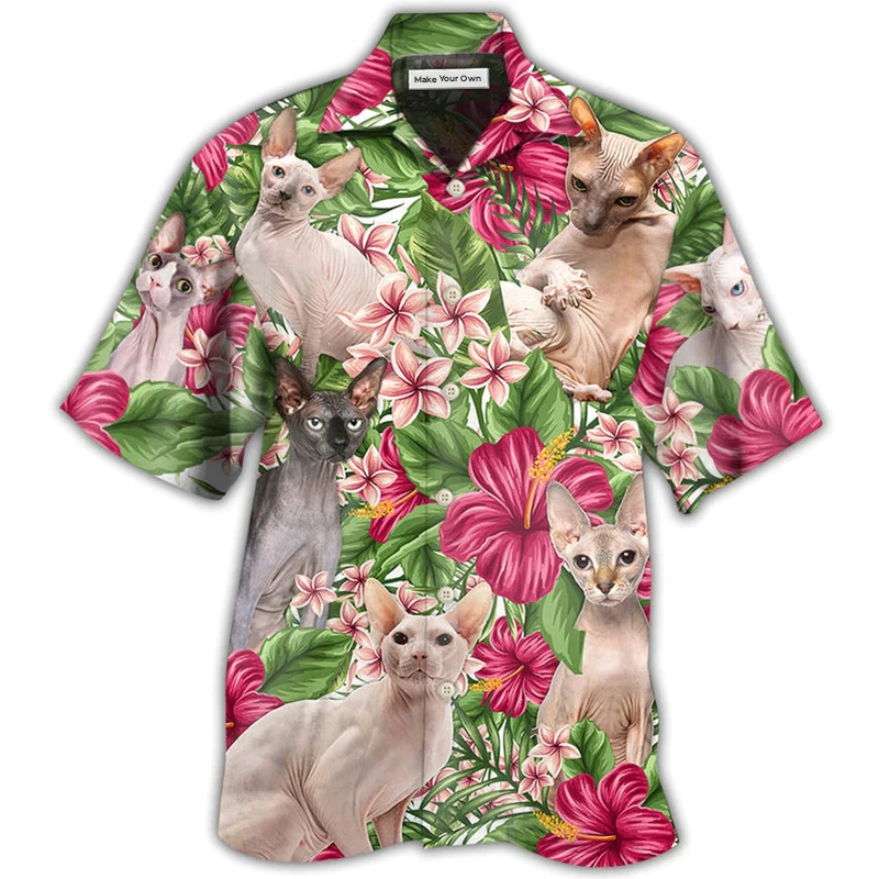 Hawaiian Shirt / Adults / S Cat Lovely Sphynx cat Tropical Floral - Hawaiian Shirt - Reefox