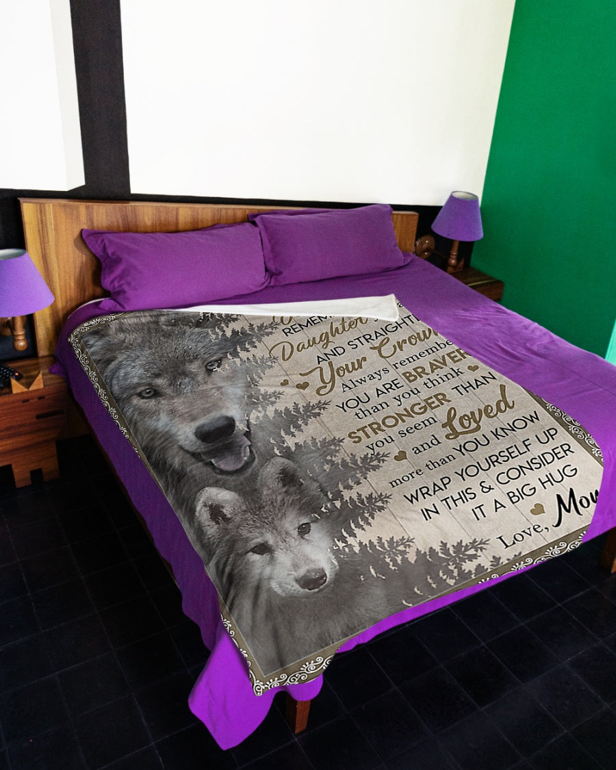 Wolf Big Hug Mom To Daughter Flannel Blanket For Cozy Home Lounging And Gifting