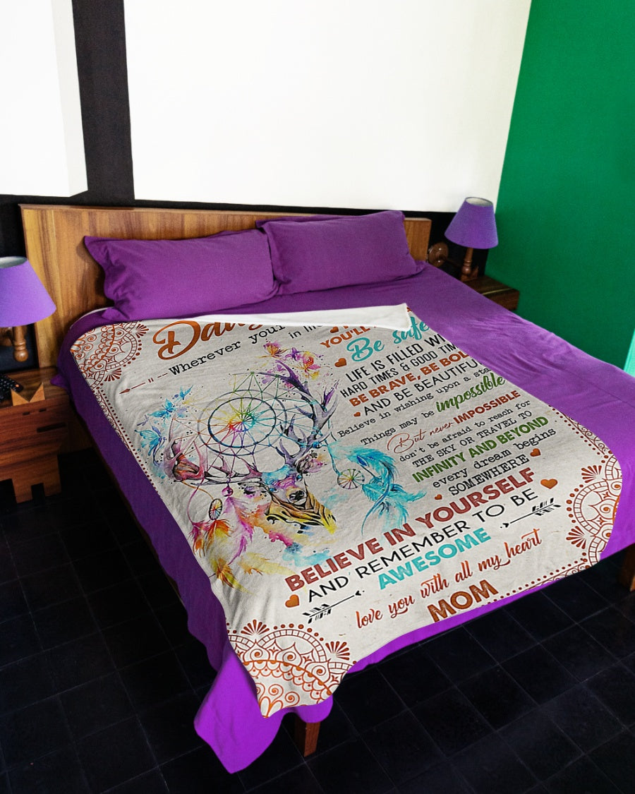 Deer Lover Believe In Yourself Mom To Daughter Flannel Blanket For Bed Sofa And Reading Nook Decor