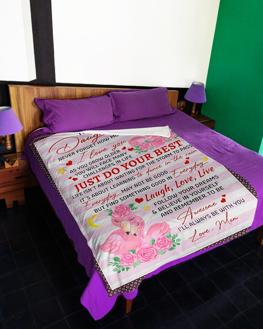 Flamingo Positive Encouragement Message Daughter Gift Flannel Blanket For Cozy Home Lounging And Gifting