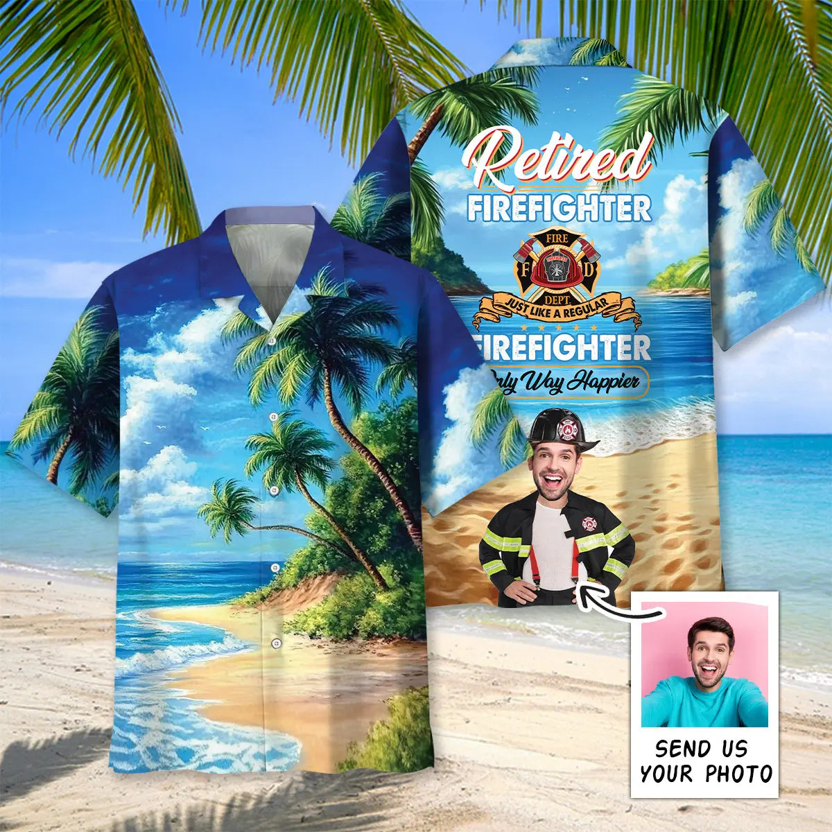 Retired Firefighter Custom Photo Face Hawaiian Shirt
