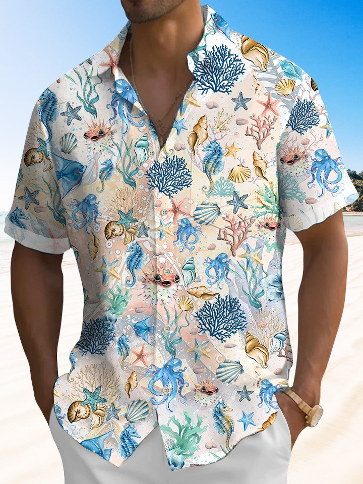 Summer Tropical Sea Life Beach Casual Hawaiian Shirt