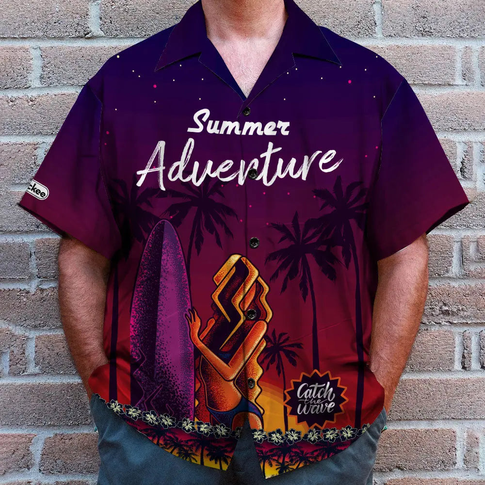 Surfing Unisex Hawaiian Shirt Aloha Shirt Summer Vibe Girl On The Beach With Surfing