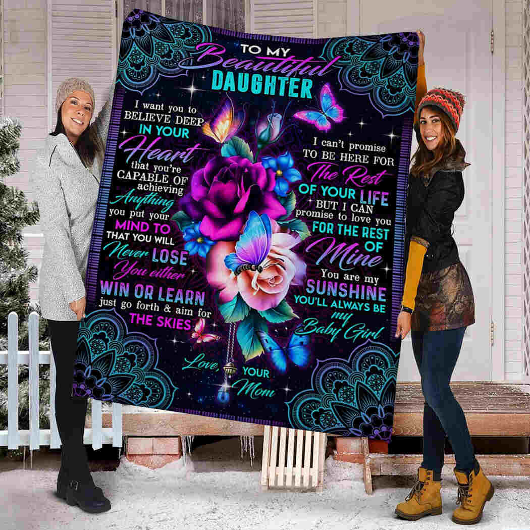 Flower Butterfly To My Beautiful Daughter Flannel Blanket For Cozy Home Lounging And Gifting