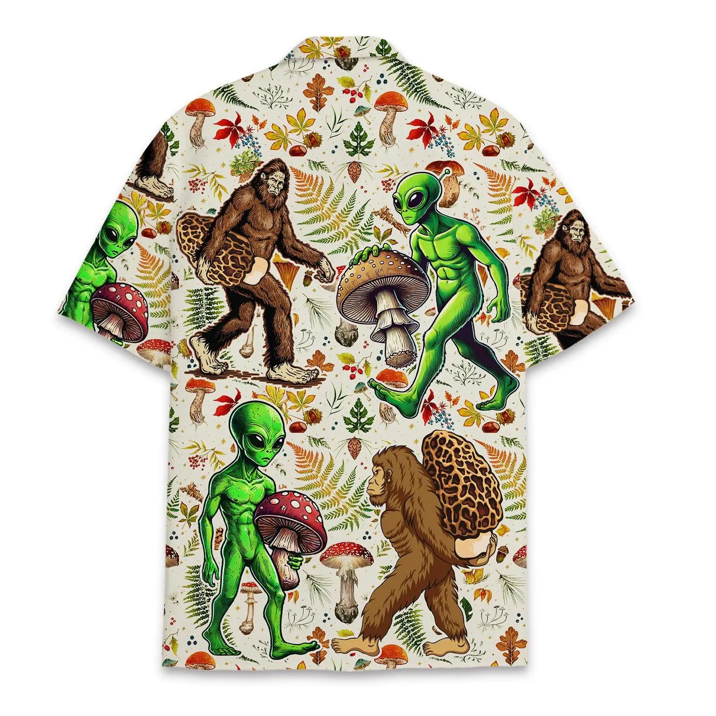 Bigfoot And Alien Mushroom Unisex Hawaiian Shirt Aloha Shirt