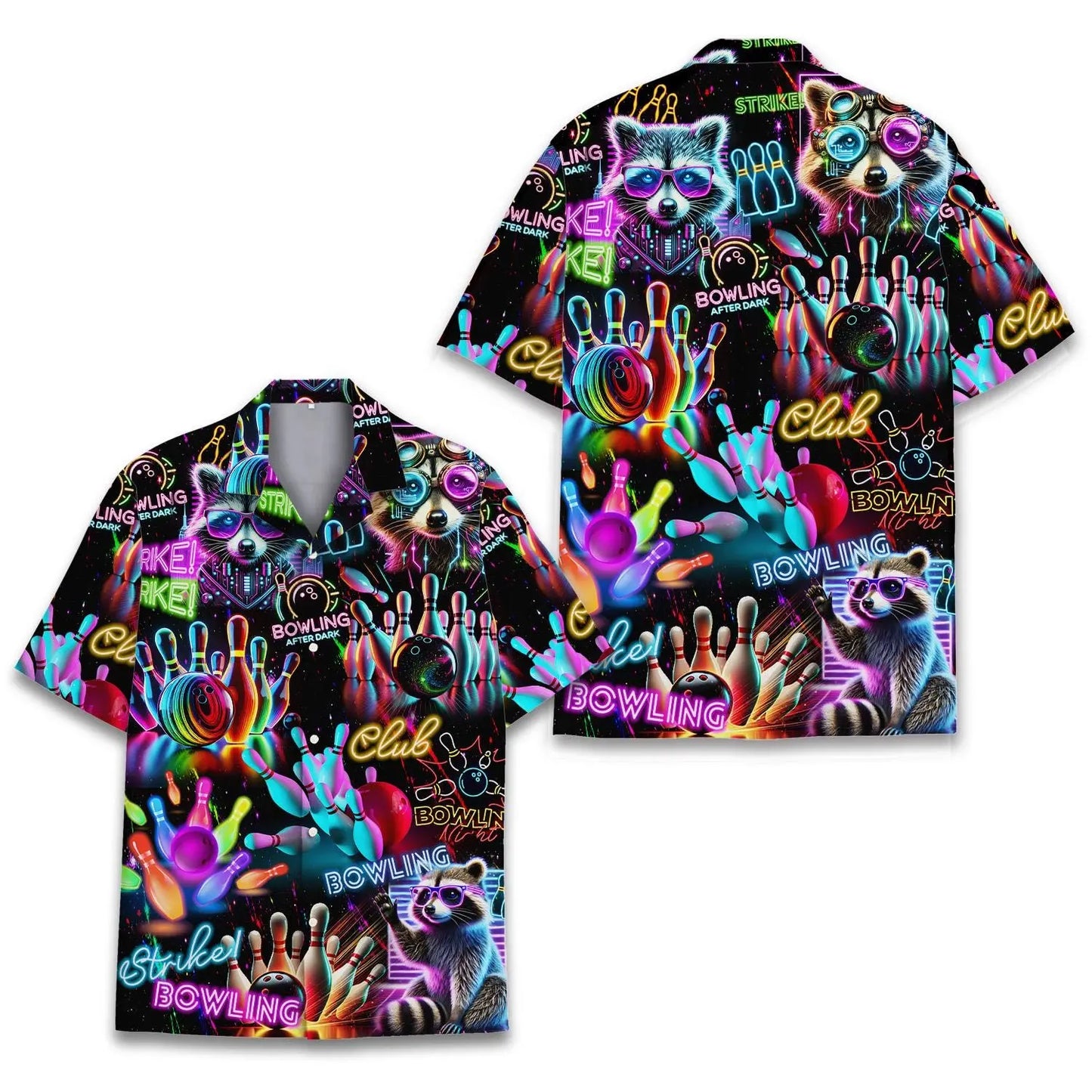 Neon Bowling Raccoon Unisex Hawaiian Shirt Aloha Shirt
