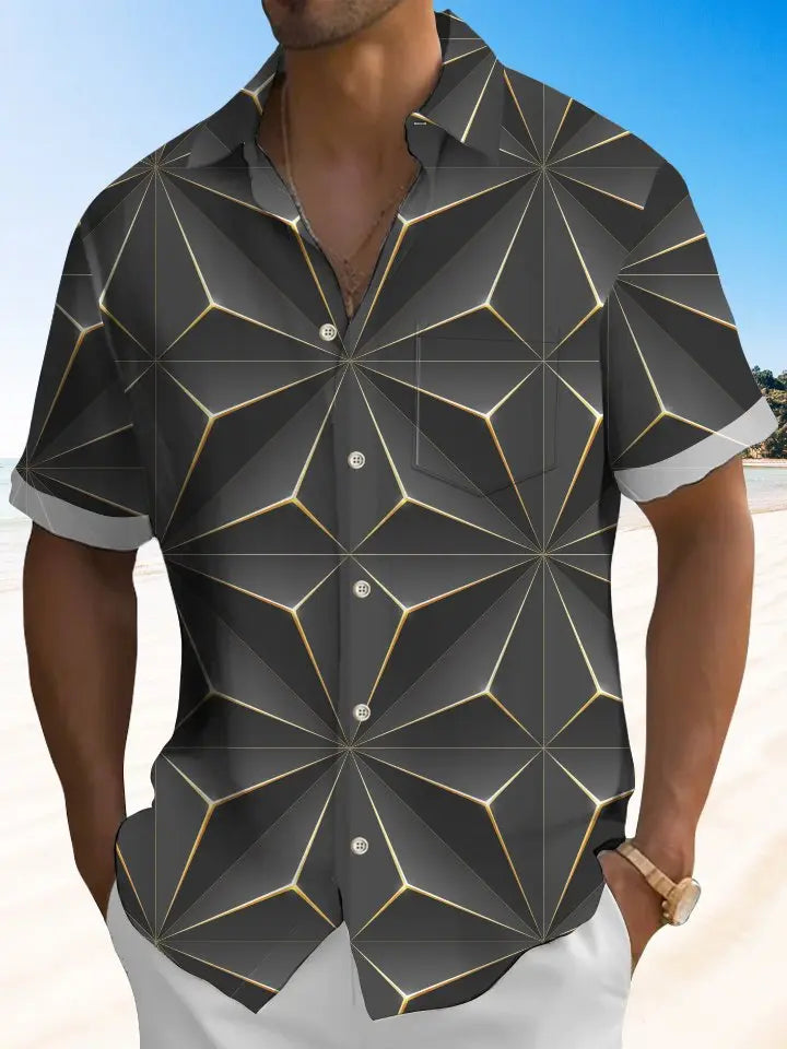 Vintage 3D Gradient Geometric Casual Hawaiian Shirt