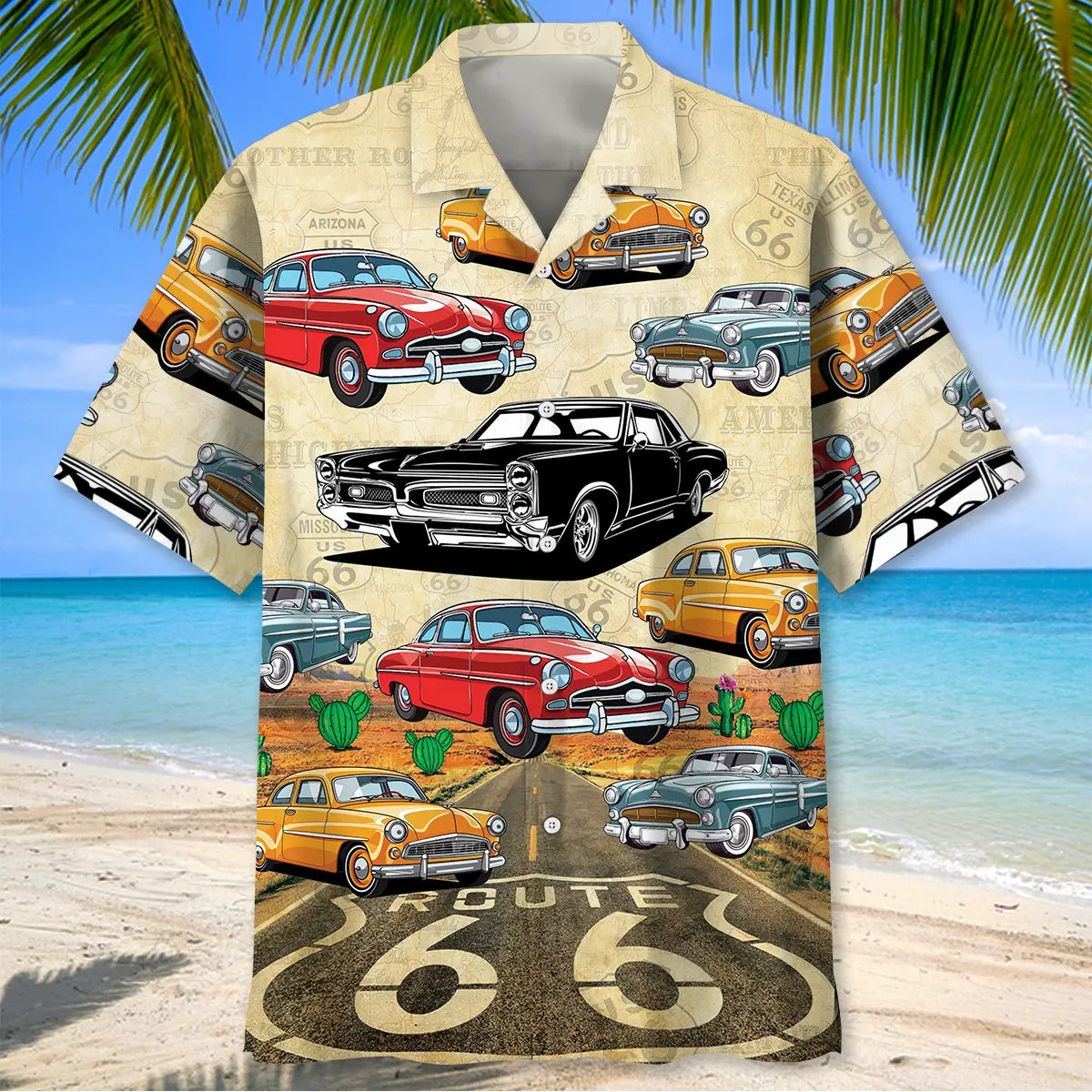Vintage Classic Car Route 66 Hawaiian Shirt